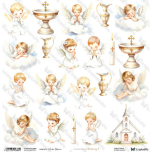 12x12 scrapbook paper | christening 3 fussy cutting elements to cut | 1 sheet | scrapandme