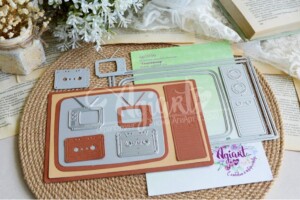 metal cutting die "retro tv frame & elements set" for scrapbooking & cardmaking | 7 pieces | 58x10 mm to 185x120 mm | agiart
