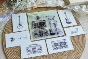 clear stamp set ""music brings us together | 6 pieces | 36x15 mm to 68x23 mm | agiart
