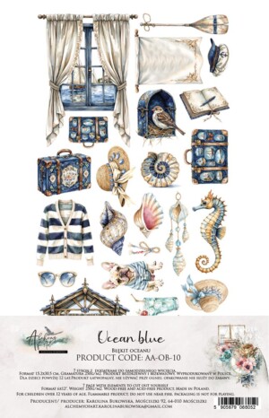 6x12 fussy cut scrapbooking paper set | ocean blue | 6 sheets | alchemy of art