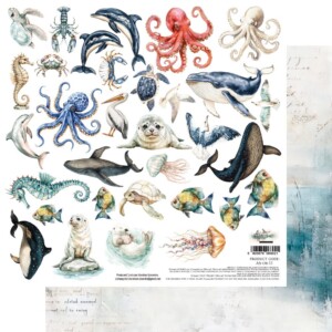 12x12 scrapbook paper | ocean blue extras 11 to cut | 1 sheet | alchemy of art